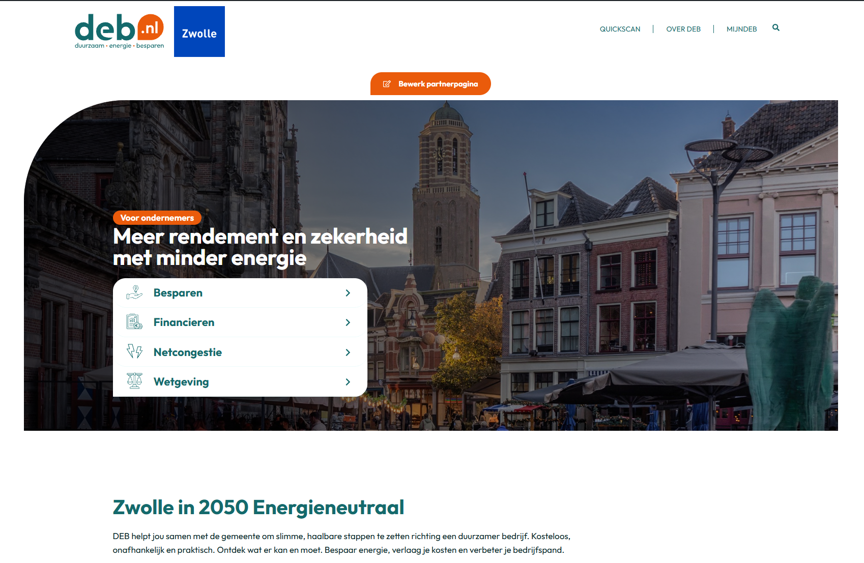Voorbeeld van de gemeentepagina van Zwolle op deb.nl